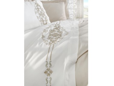  Dantela Intence Embroidered Cotton Satin Duvet Cover Set Powder - Thumbnail