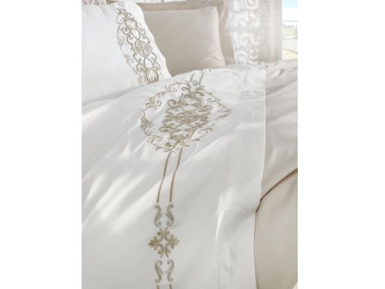  Dantela Intence Embroidered Cotton Satin Duvet Cover Set Powder