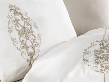  Dantela Intence Embroidered Cotton Satin Duvet Cover Set Powder - Thumbnail