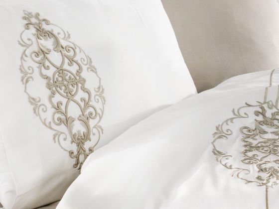  Dantela Intence Embroidered Cotton Satin Duvet Cover Set Powder