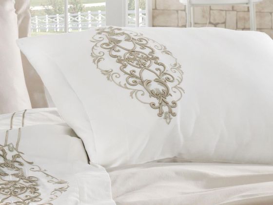  Dantela Intence Embroidered Cotton Satin Duvet Cover Set Powder