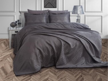 Lace Justo Jacquard Chenille Double Bedspread Anthracite - Thumbnail