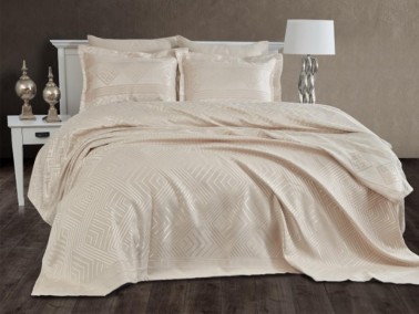 Lace Justo Jacquard Chenille Double Bedspread Beige - Thumbnail