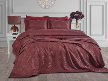 Lace Justo Jacquard Chenille Double Bedspread Claret Red - Thumbnail