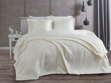 Lace Justo Jacquard Chenille Double Bedspread Cream - Thumbnail