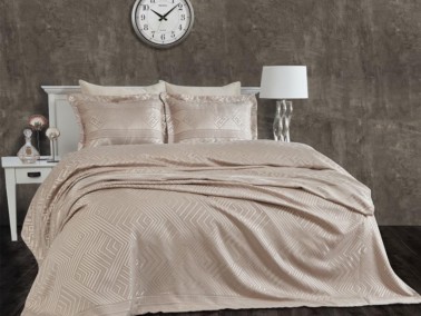 Dantela - Lace Justo Jacquard Chenille Double Bedspread Mink Dantela - Lace Justo Jacquard Chenille Double Bedspread Mink