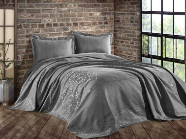 Mina Jacquard Double Bedspread Anthracite - Thumbnail