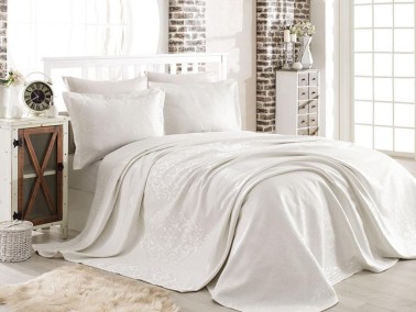 Mina Jacquard Double Bedspread Cream - Thumbnail