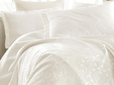 Mina Jacquard Double Bedspread Cream - Thumbnail