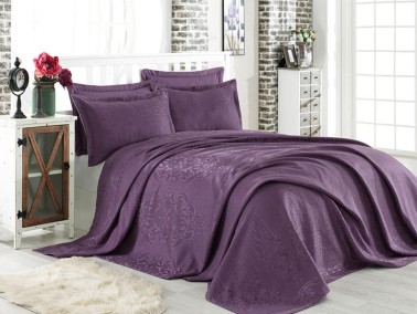 Mina Jacquard Double Bedspread Plum - Thumbnail