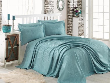 Mina Jacquard Double Bedspread Turquoise - Thumbnail