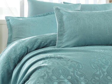 Mina Jacquard Double Bedspread Turquoise - Thumbnail