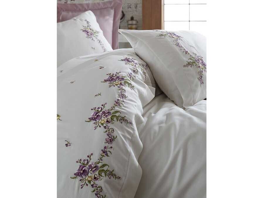  Dantela Nisa Embroidered Cotton Satin Duvet Cover Set - Thumbnail