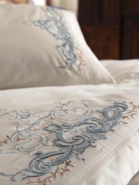 Lace Olivia Embroidered Cotton Satin Duvet Cover Set Cream Mint - Thumbnail