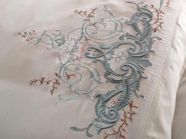 Lace Olivia Embroidered Cotton Satin Duvet Cover Set Cream Mint - Thumbnail