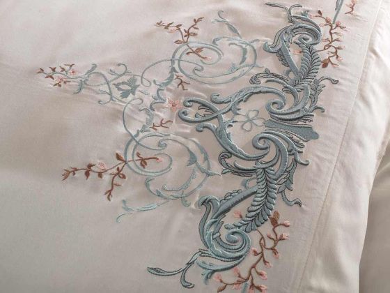 Lace Olivia Embroidered Cotton Satin Duvet Cover Set Cream Mint