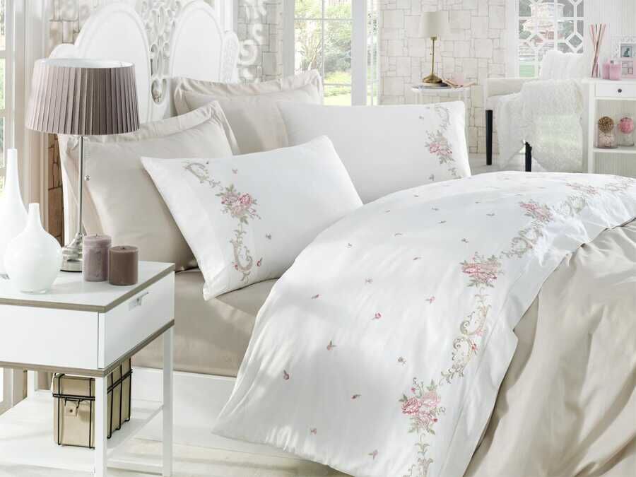 Dantela Rosenna Embroidered Cotton Satin Duvet Cover Set
