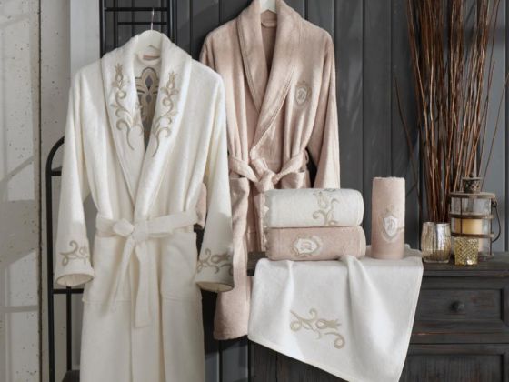 Dantela Anetta 3d Bamboo Bathrobe Set Powder Stone