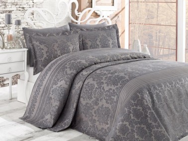 Lace Simay Jacquard Chenille Double Bedspread Anthracite - Thumbnail