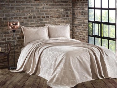 Lace Simay Jacquard Chenille Double Bedspread Beige - Thumbnail