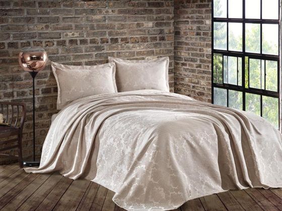 Lace Simay Jacquard Chenille Double Bedspread Beige