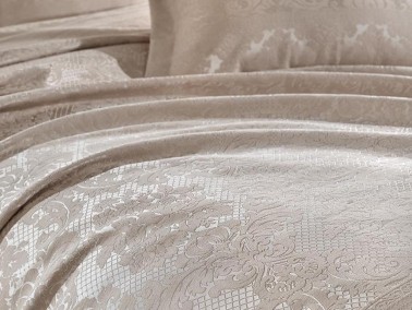 Lace Simay Jacquard Chenille Double Bedspread Beige - Thumbnail