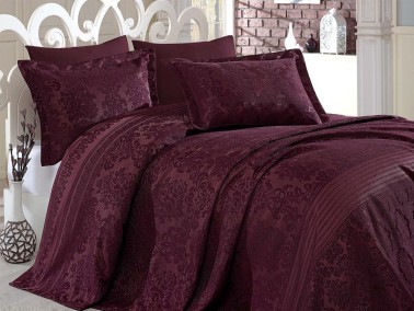 Lace Simay Jacquard Chenille Double Bedspread Claret Red - Thumbnail