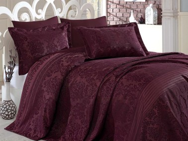 Lace Simay Jacquard Chenille Double Bedspread Claret Red - Thumbnail