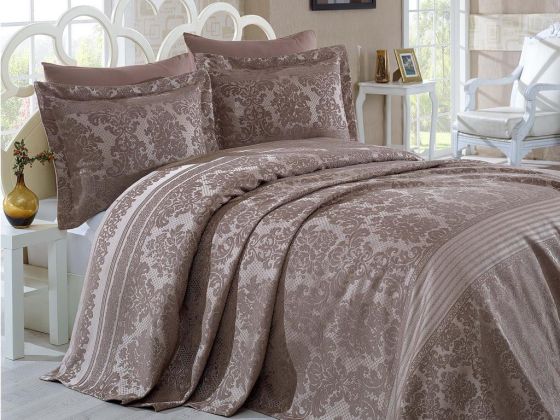 Lace Simay Jacquard Chenille Double Bedspread Brown