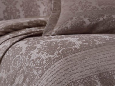 Lace Simay Jacquard Chenille Double Bedspread Brown - Thumbnail