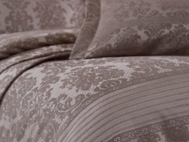 Lace Simay Jacquard Chenille Double Bedspread Brown - Thumbnail
