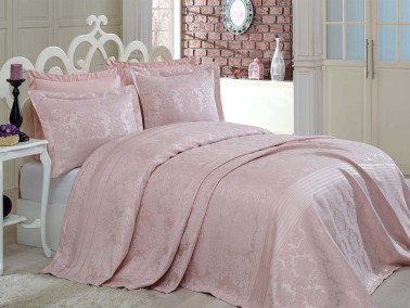 Lace Simay Jacquard Chenille Double Bedspread Powder - Thumbnail