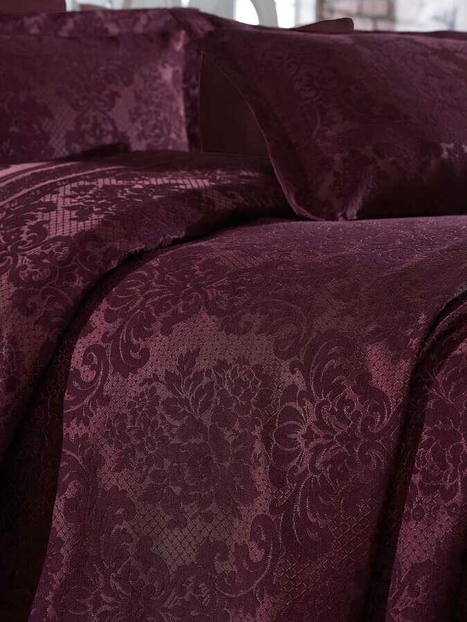  Dantela Sımay Chenille Jacquard Bed Cover Claret Red - Thumbnail