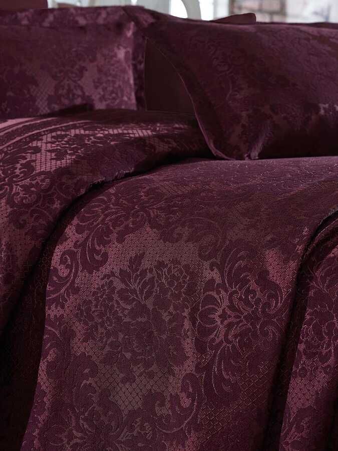  Dantela Sımay Chenille Jacquard Bed Cover Claret Red