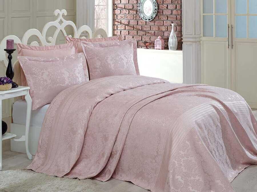 Lace Sımay Chenille Jacquard Bedspread Powder - Thumbnail