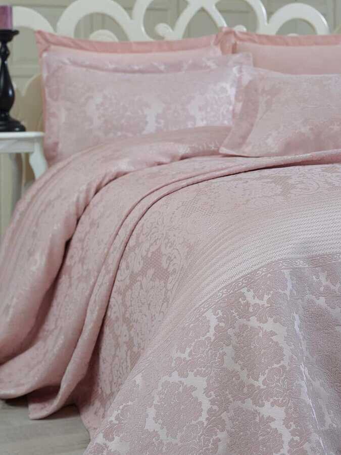 Lace Sımay Chenille Jacquard Bedspread Powder - Thumbnail