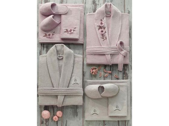 Dantela Sude 3d Bamboo Bathrobe Set Powder Stone