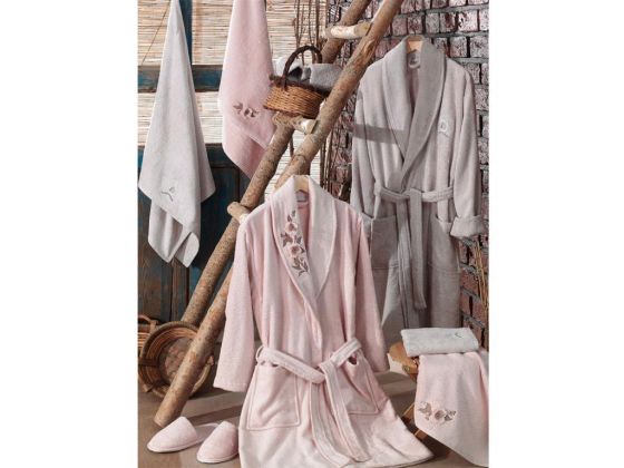 Dantela Sude 3d Bamboo Bathrobe Set Powder Stone