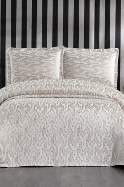 Darla Chenille Bedspread Set, Coverlet 250x260 with Pillowcase, Jacquard Fabric, Full Size, Double Size Cappucino - Thumbnail