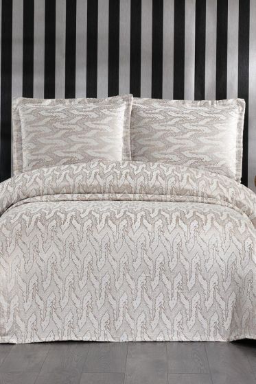 Darla Chenille Bedspread Set, Coverlet 250x260 with Pillowcase, Jacquard Fabric, Full Size, Double Size Cappucino