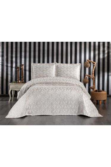 Darla Chenille Bedspread Set, Coverlet 250x260 with Pillowcase, Jacquard Fabric, Full Size, Double Size Cappucino