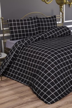 Debora Bedding Set 4 Pcs, Duvet Cover, Bed Sheet, Pillowcase, Double Size, Self Patterned, Wedding, Daily use Black - Thumbnail