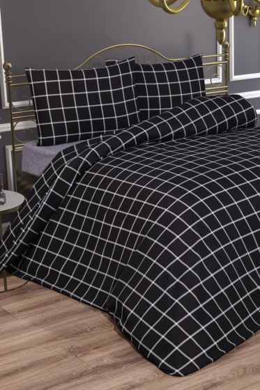 Debora Bedding Set 4 Pcs, Duvet Cover, Bed Sheet, Pillowcase, Double Size, Self Patterned, Wedding, Daily use Black