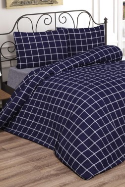 Debora Bedding Set 4 Pcs, Duvet Cover, Bed Sheet, Pillowcase, Double Size, Self Patterned, Wedding, Daily use Blue - Thumbnail