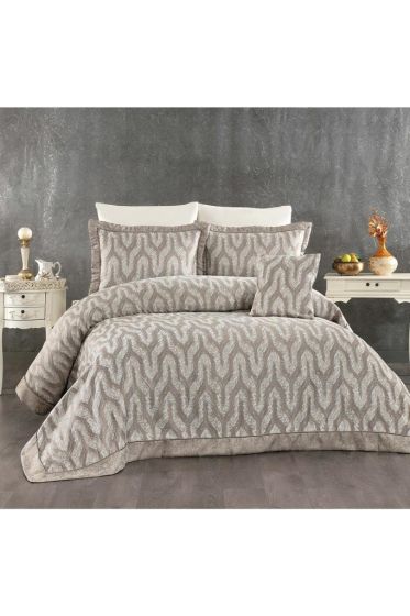 Deniz Chenille Bedspread Set 245x255, Bed Sheet 240x260, Cotton, Brown