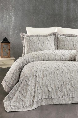 Deniz Chenille Bedspread Set 245x255, Bed Sheet 240x260, Cotton, Gray - Thumbnail