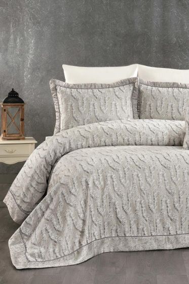 Deniz Chenille Bedspread Set 245x255, Bed Sheet 240x260, Cotton, Gray