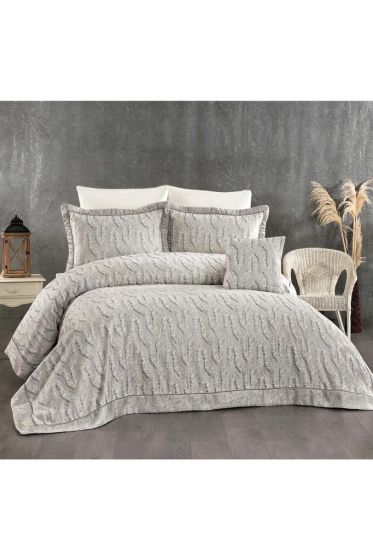 Deniz Chenille Bedspread Set 245x255, Bed Sheet 240x260, Cotton, Gray