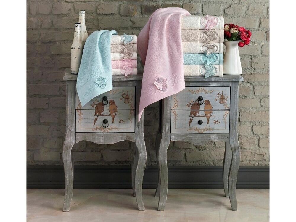Dowry World - Deren Butterfly Figured 6-Piece Hand Face Towel Set Dowry World - Deren Butterfly Figured 6-Piece Hand Face Towel Set