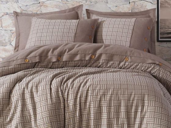 Derin Dobby Yarn Dyed Double Duvet Cover Set Brown